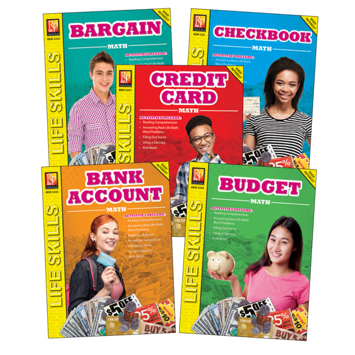 Real Life Math Skills 5 Pack - Credit Card Math, Bank Account Math, Budget Math. . . (Grades 6-9)