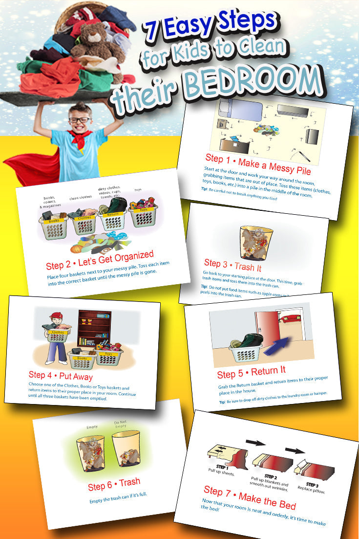 Kids Chore Chart -Seven steps for kids to clean a messy bedroom - The Home of Times Tales!