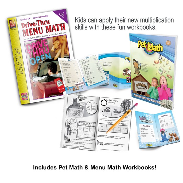 Pet Math & Drive-Thru Menu 2 Pack - Additional Multiplication Practice! Grade: 3-5