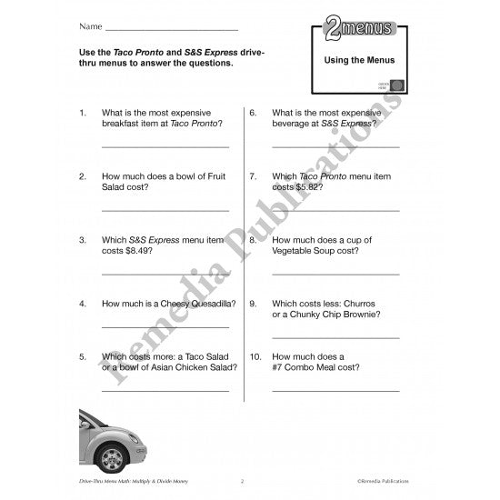 Pet Math & Drive-Thru Menu 2 Pack - Additional Multiplication Practice!