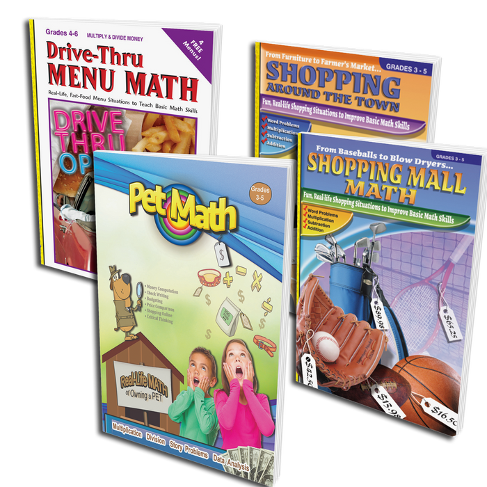 Real-Life Math Application 4 Pack - Pets, Shopping & Dining! (Grades 3-5)