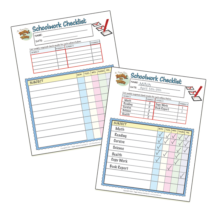 Podcast #3  FREE Printable- Schoolwork Check-Off Sheet