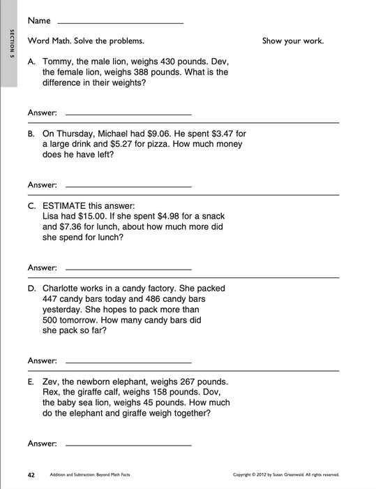Addition and Subtraction: Beyond Math Facts